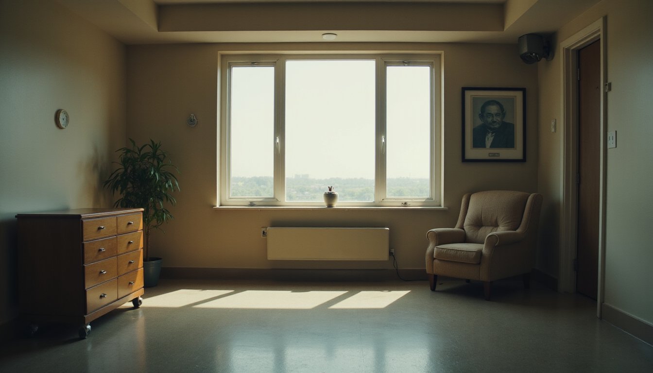 Empty residential lounge designed for quiet reflection and recovery