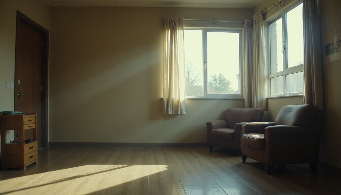 Residential recovery space with a lone armchair and gentle daylight