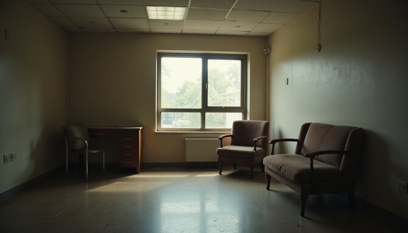 Empty treatment lounge with warm tones and minimal furnishings
