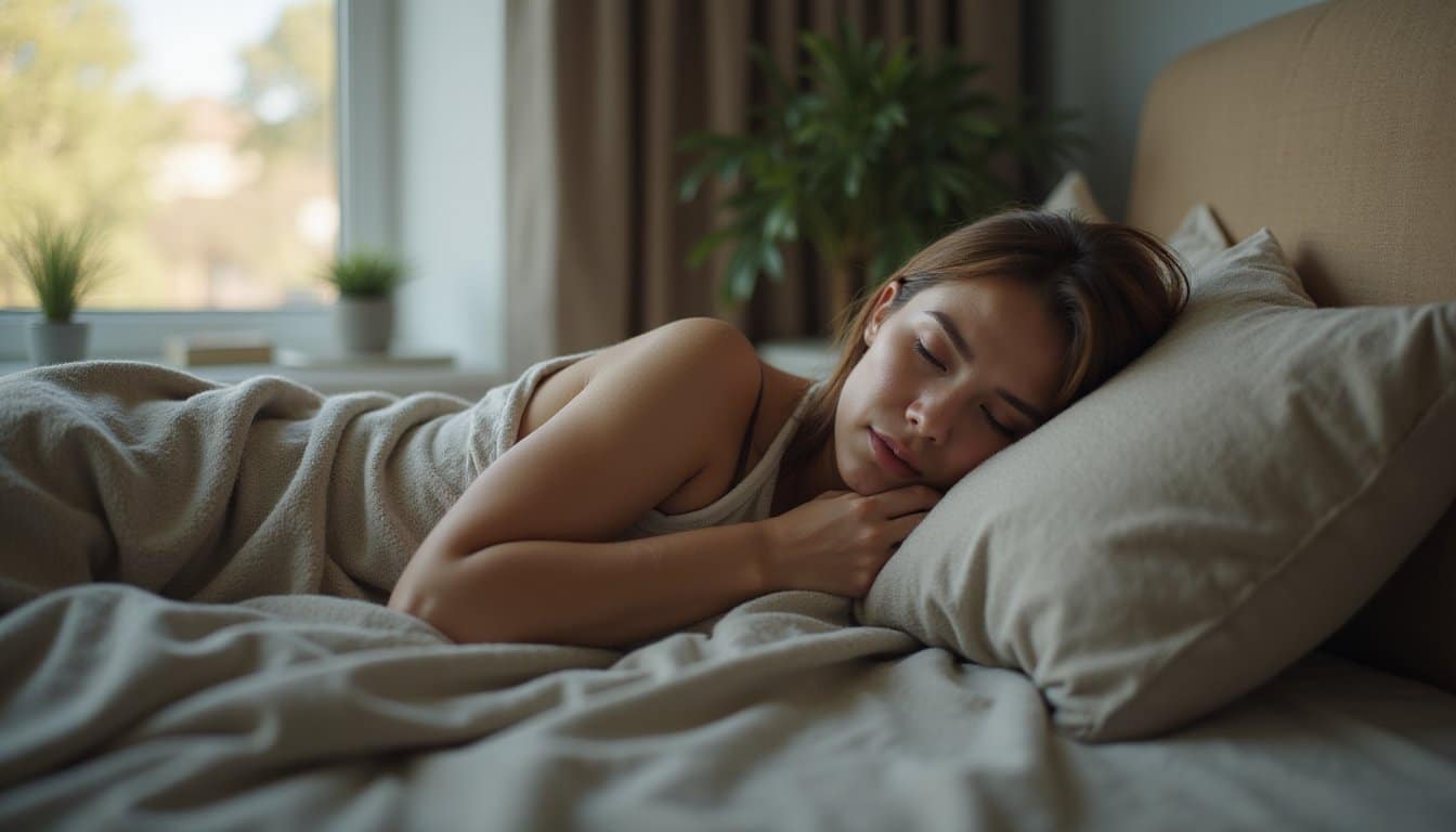Close-up portrait of detox recovery rest in a cozy bedroom with warm sunlight