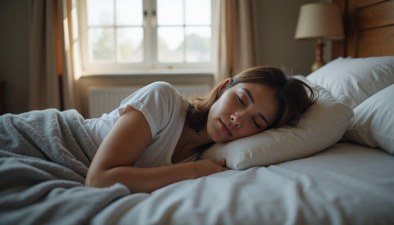 Adult resting in a safe residential detox setting with soft blanket and warm tones