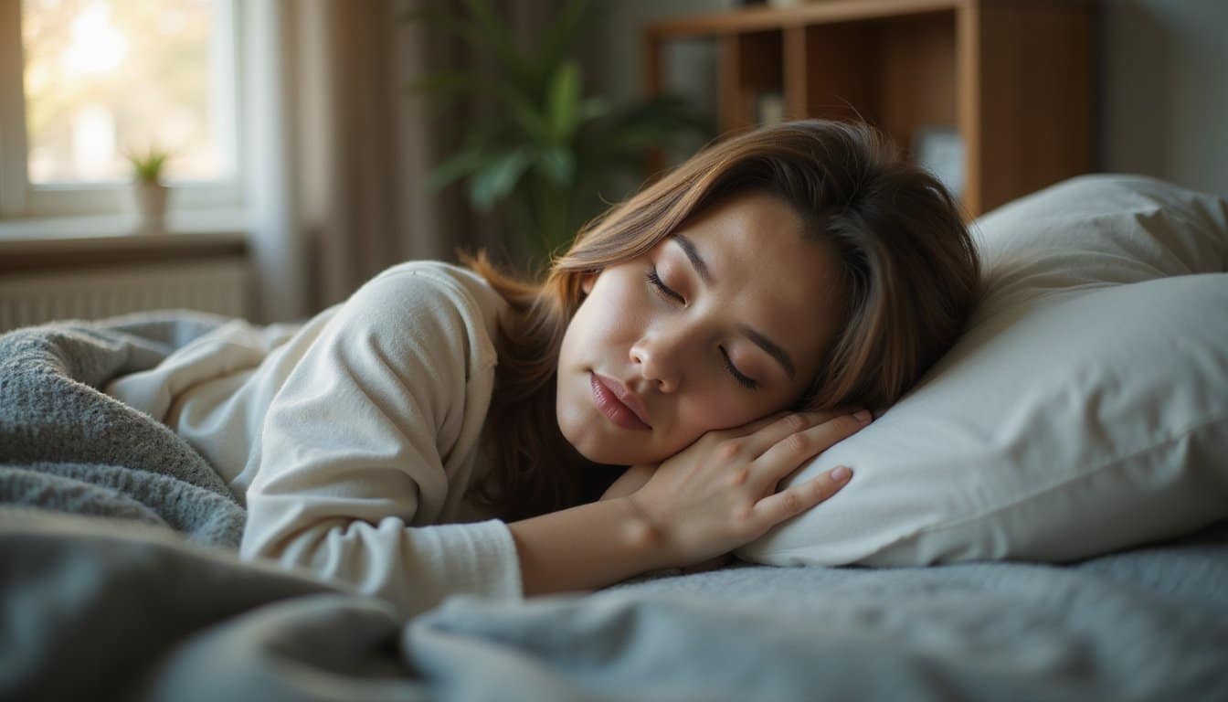 Adult resting in a cozy residential detox bedroom with warm natural light