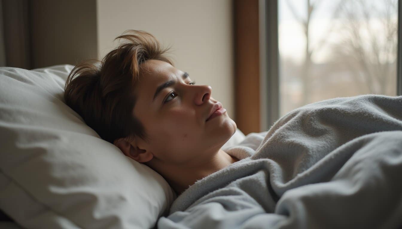 Detox recovery bedroom scene with an adult resting peacefully in natural sunlight