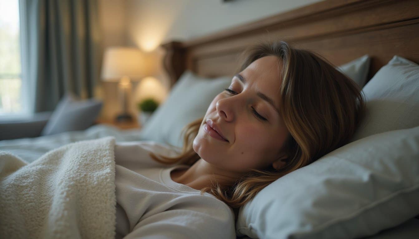 Close-up of an adult resting in a cozy detox bedroom with shallow depth of field