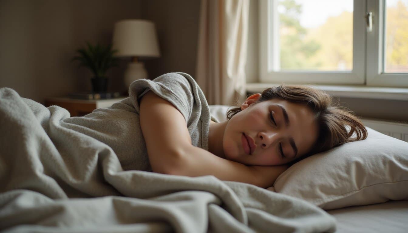 Close-up portrait of an adult resting in a quiet detox recovery environment